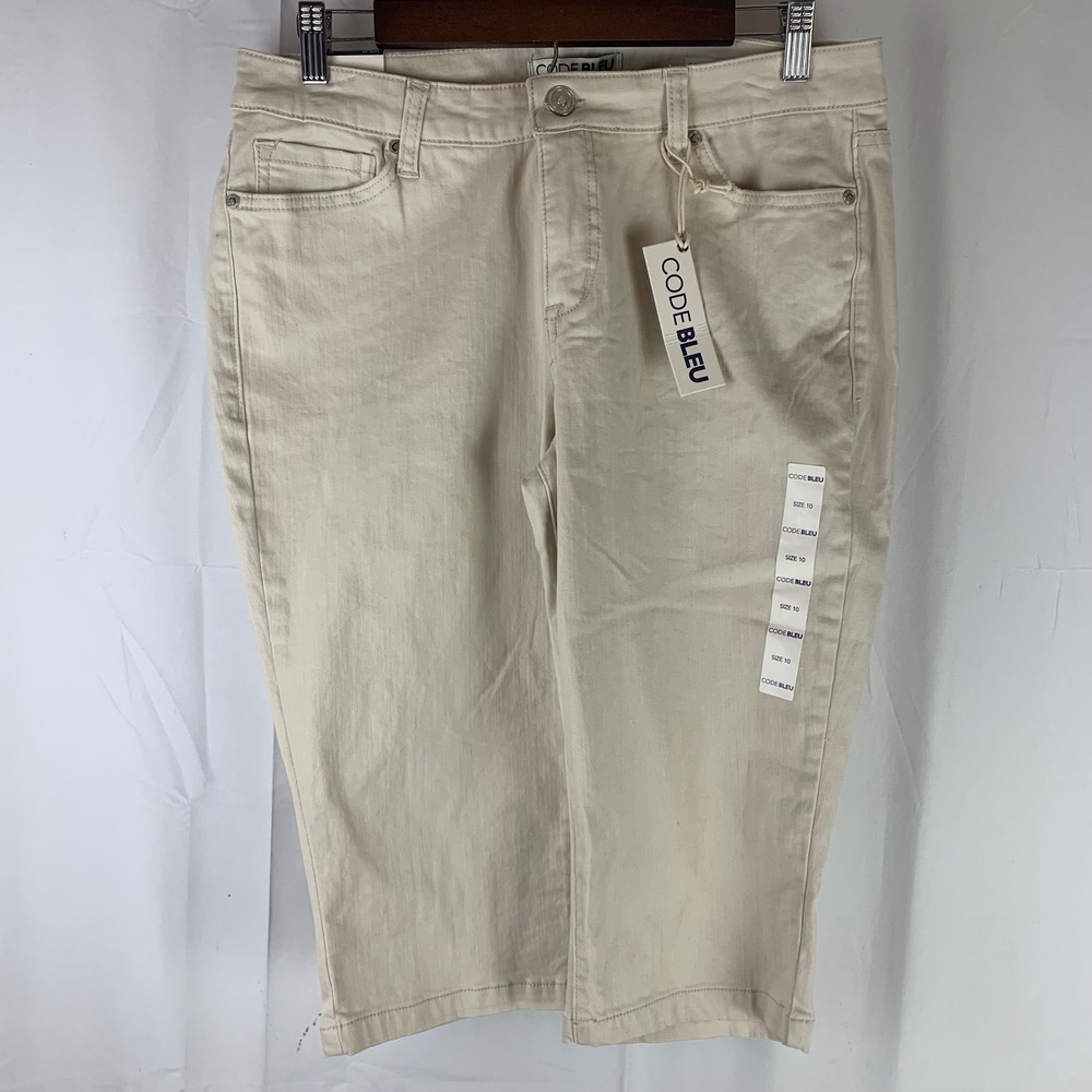 Code‎ Bleu Soho Skimmer Pants Womens 10 Oat Beige Cropped Stretch Denim NEW